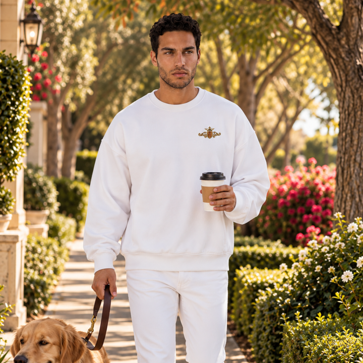 Organic Oversized Sweatshirt | Embroidered Gold Crest with Maroon Center (Men)