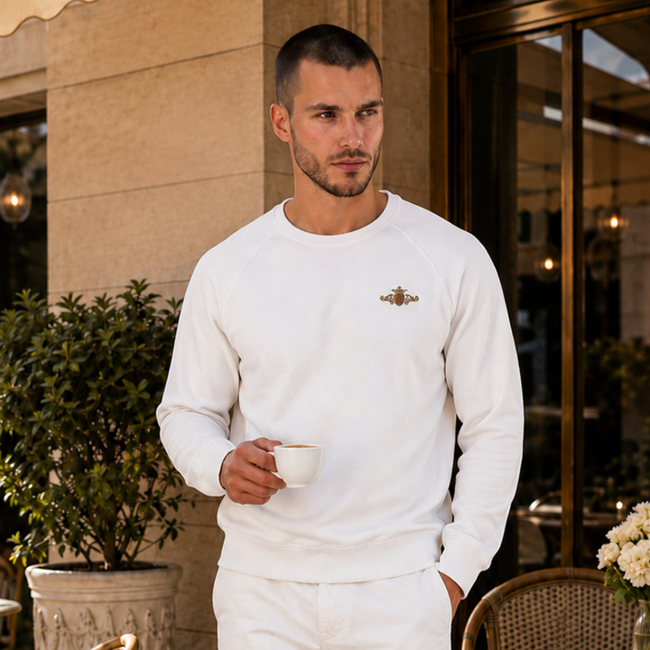 Organic Raglan Sweatshirt (Vegan) | Embroidered Gold Crest With Maroon Center (Men&