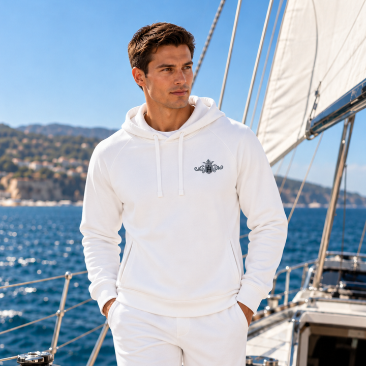 Organic Hoodie with Side Pockets | Embroidered Grey Crest with Black Center (Men)
