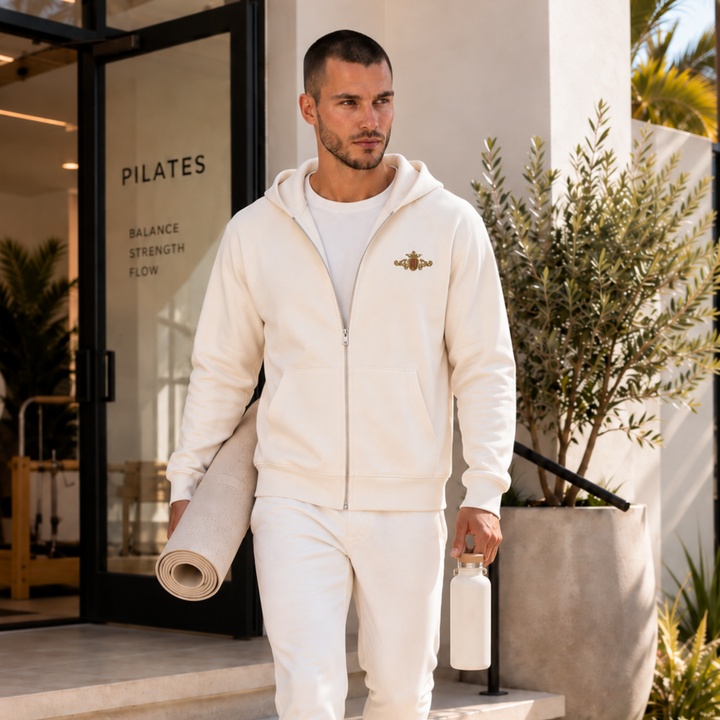 Classic Heavyweight Full Zip Hoodie | Embroidered Gold Crest with Maroon Center (Men)