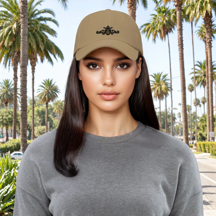 Low Profile Chino Cotton Twill Cap | Embroidered Black Crest With Gold Center