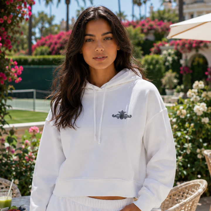 Organic Recycled Mid-Weight Hoodie | Embroidered Grey Crest With Black Center