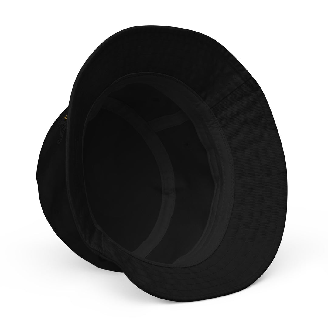 Organic Cotton Bucket Hat | Embroidered Black Crest With Gold Center