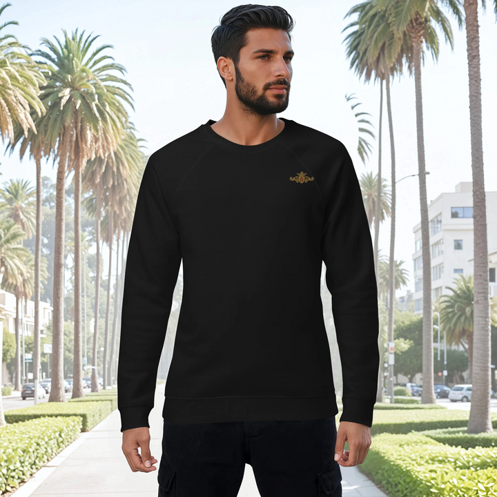Organic Raglan Sweatshirt (Vegan) | Embroidered Gold Crest With Maroon Center (Men&