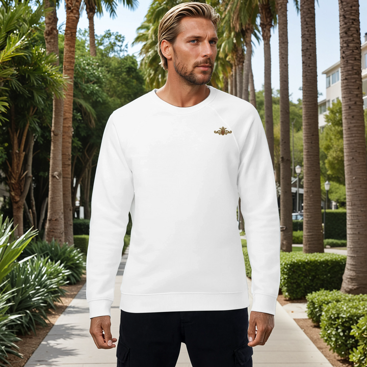 Organic Raglan Sweatshirt (Vegan) | Embroidered Gold Crest With Maroon Center (Men&